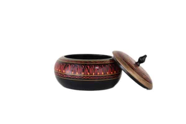 Hand-Made Wooden Lacquer Work Round Small Pot Image 3